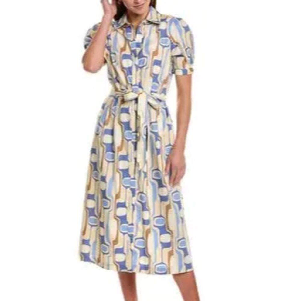 J. McLaughlin Blue and Cream Patterned Midi Dress